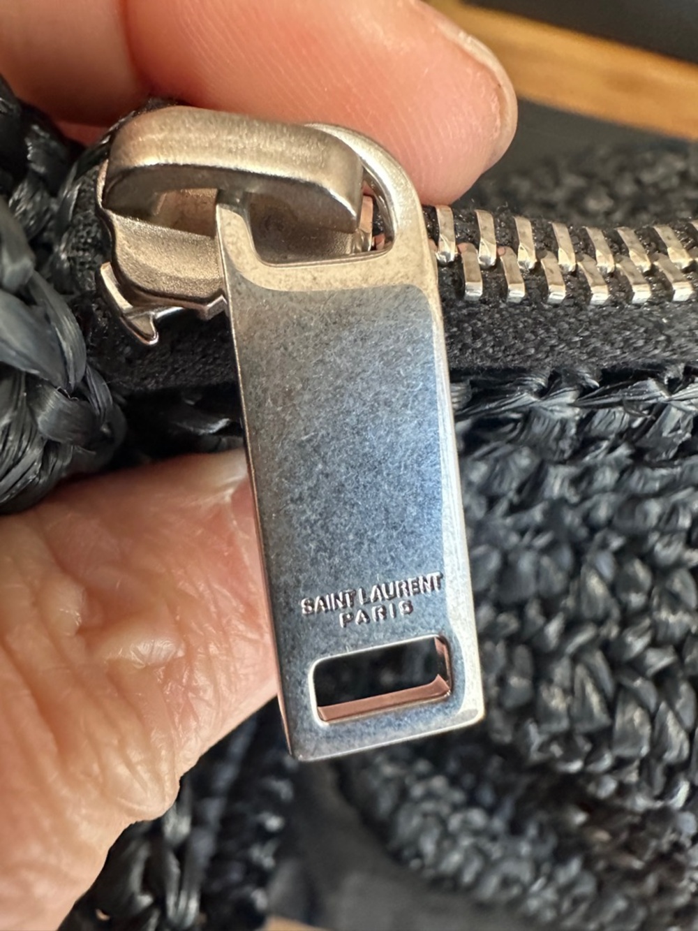 Saint Laurent Black Raffia Shoulder Bag with Contrast Cream Logo - Picture 9 of 16
